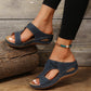 Slide Sandals for Women - Wedge Platform with Carved Cutout Design