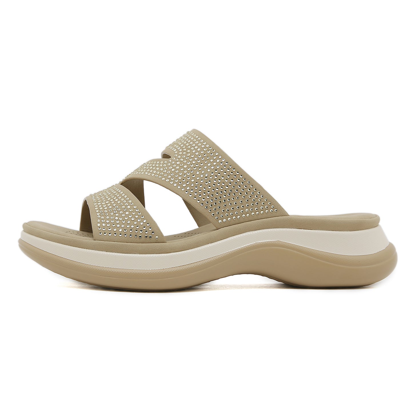 Rhinestone Platform Sandals, Plus Size Chunky Heel Dressy Summer Mules