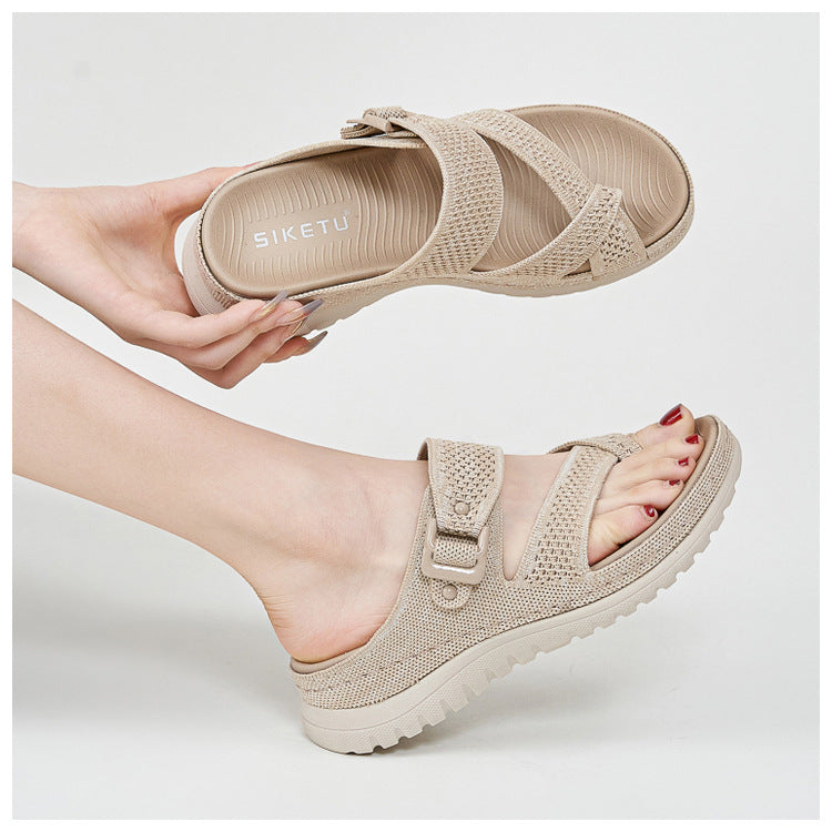 Sport Platform Sandals for Women, Ventilated Cutout Summer Walking Slides