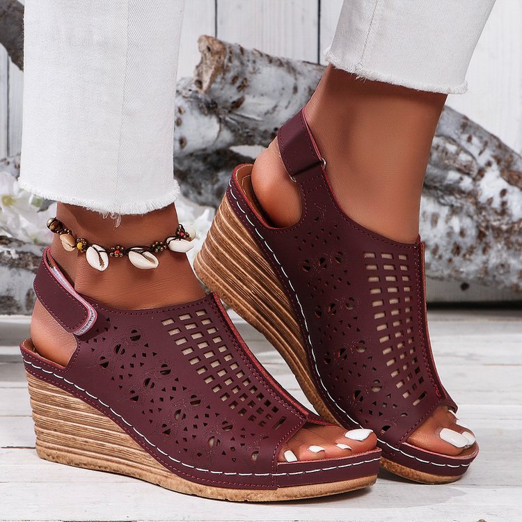 Walking Sandals for Women - Adjustable Strap Wedge with Cutout Design