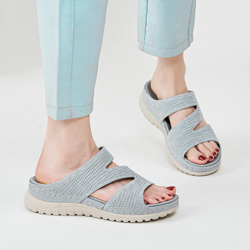Breathable Platform Sandals for Women, Cutout Velcro Summer Comfort Slides