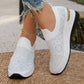 Comfortable Wedge Sneakers for Women - Rhinestone Flyknit Slip-On