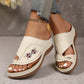 Embroidered Wedge Flip Flops for Women - Lightweight Summer Thong Sandals