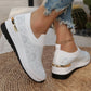 Comfortable Wedge Sneakers for Women - Rhinestone Flyknit Slip-On