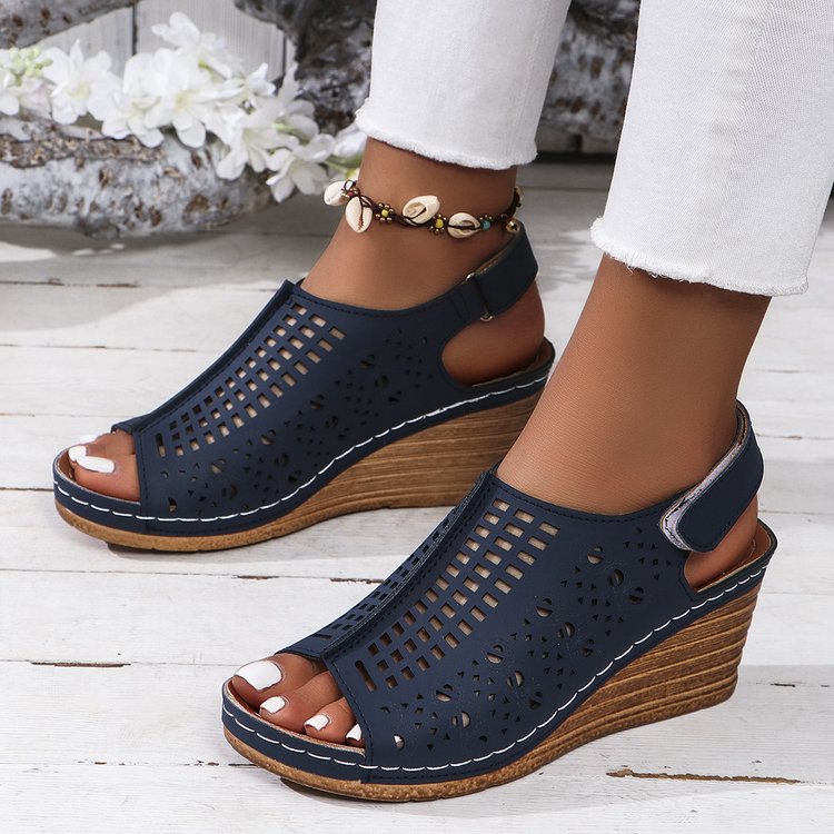 Walking Sandals for Women - Adjustable Strap Wedge with Cutout Design