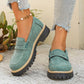 Women's Wide Width Chunky Heel Loafers - Slip-On Platform Flats