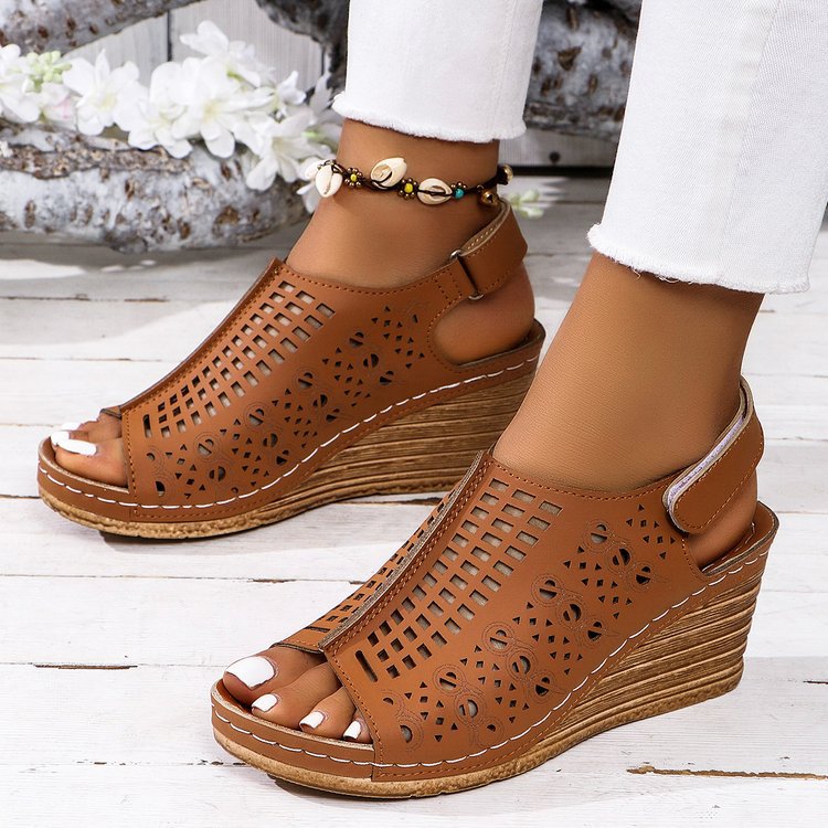 Walking Sandals for Women - Adjustable Strap Wedge with Cutout Design