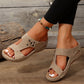 Slide Sandals for Women - Wedge Platform with Carved Cutout Design