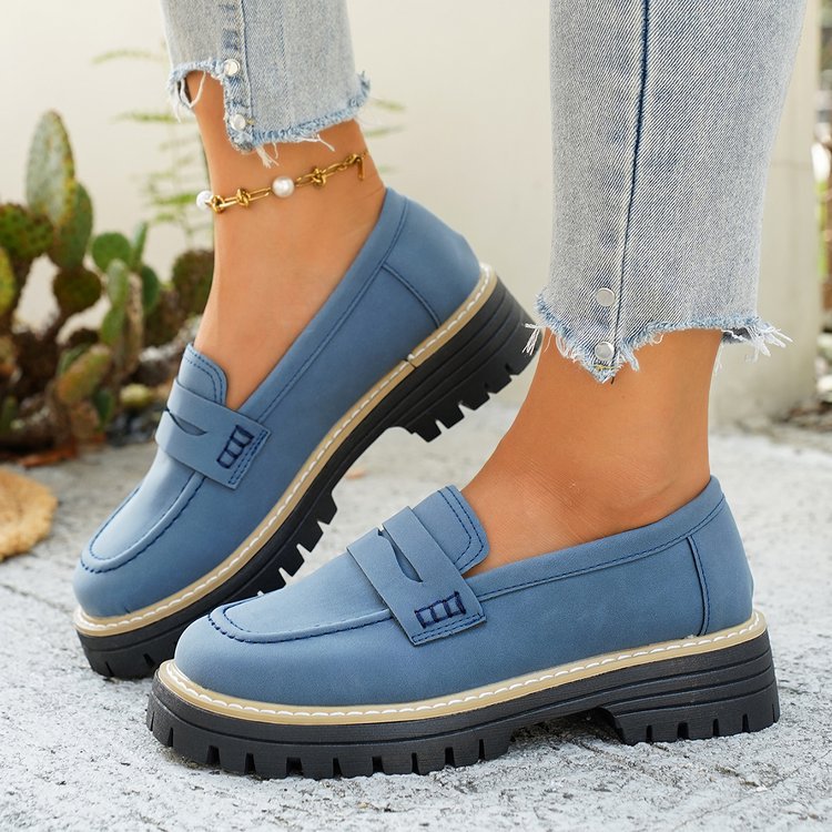 Women's Wide Width Chunky Heel Loafers - Slip-On Platform Flats