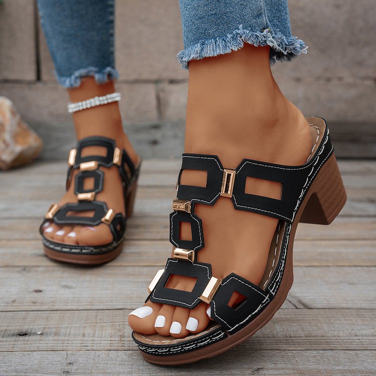 Chunky Heel Slide Sandals for Women - Lightweight Platform Summer Slippers