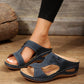 Slide Sandals for Women - Wedge Platform with Carved Cutout Design