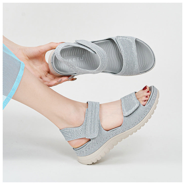 Platform Beach Sandals for Women, Cutout Hook-and-Loop Summer Slides