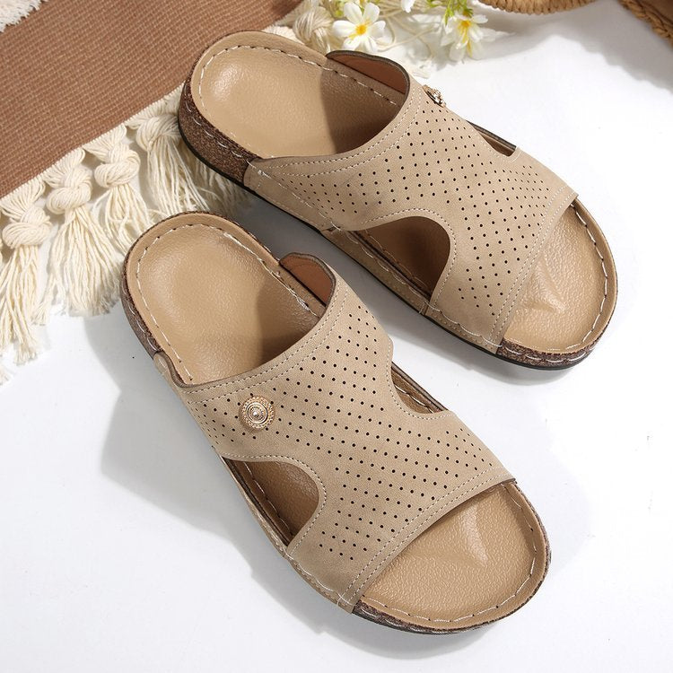 Cork Wedge Slide Sandals for Women - Lightweight Retro Platform Slippers