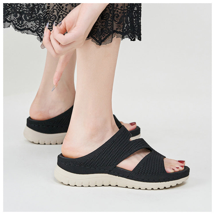 Breathable Platform Sandals for Women, Cutout Velcro Summer Comfort Slides