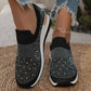 Comfortable Wedge Sneakers for Women - Rhinestone Flyknit Slip-On