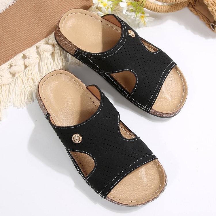 Cork Wedge Slide Sandals for Women - Lightweight Retro Platform Slippers