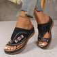 Embroidered Wedge Flip Flops for Women - Lightweight Summer Thong Sandals