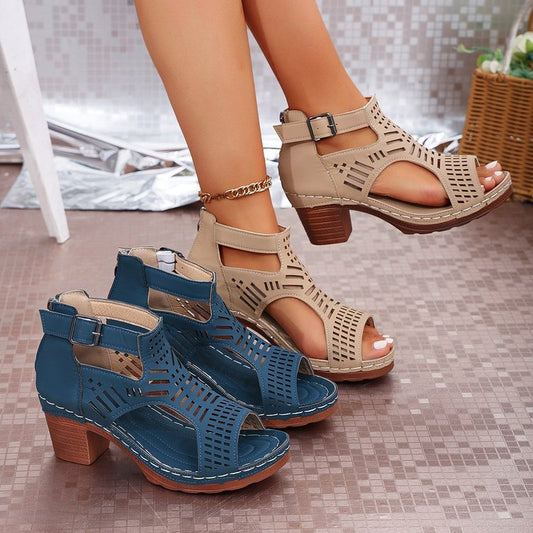 Orthopedic Sandals for Women - Chunky Heel with Breathable Cutout Design