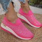 Comfortable Wedge Sneakers for Women - Rhinestone Flyknit Slip-On