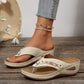 Wedge Flip Flops for Women - Comfortable Thong Sandals with Metal Buckle Detail