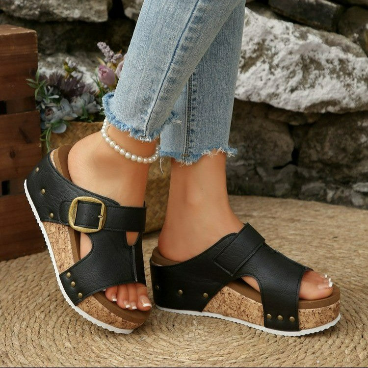 Platform Slide Sandals for Women - Comfortable Buckle Strap Summer Slippers