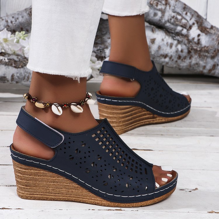 Walking Sandals for Women - Adjustable Strap Wedge with Cutout Design