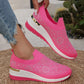 Comfortable Wedge Sneakers for Women - Rhinestone Flyknit Slip-On