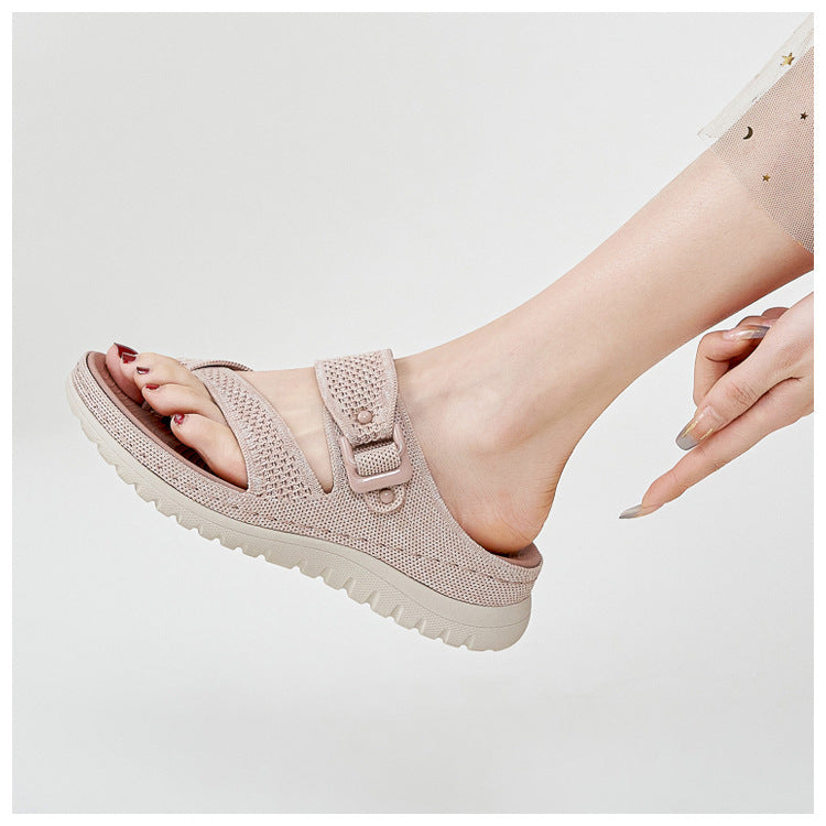 Sport Platform Sandals for Women, Ventilated Cutout Summer Walking Slides