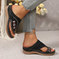 Embroidered Wedge Flip Flops for Women - Lightweight Summer Thong Sandals
