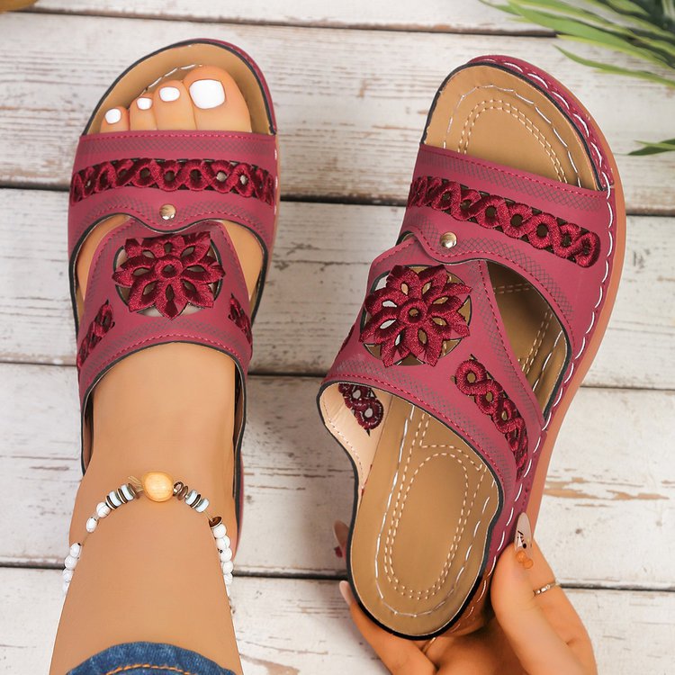 Cutout Wedge Sandals for Women - Comfortable Platform Summer Slides