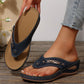 Wedge Flip Flops for Women - Comfortable Thong Sandals with Metal Buckle Detail
