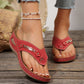 Wedge Flip Flops for Women - Comfortable Thong Sandals with Metal Buckle Detail