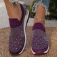 Comfortable Wedge Sneakers for Women - Rhinestone Flyknit Slip-On