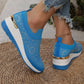 Comfortable Wedge Sneakers for Women - Rhinestone Flyknit Slip-On