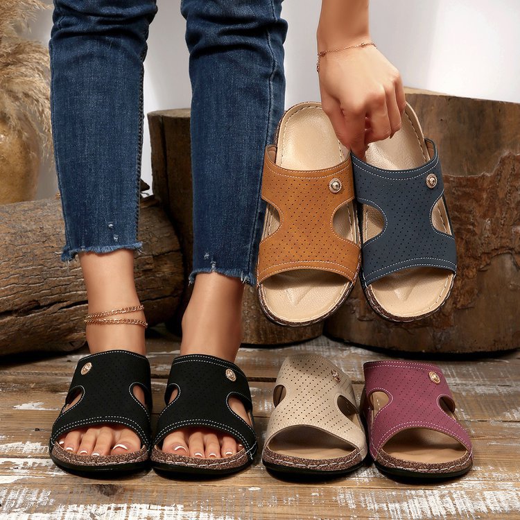 Cork Wedge Slide Sandals for Women - Lightweight Retro Platform Slippers