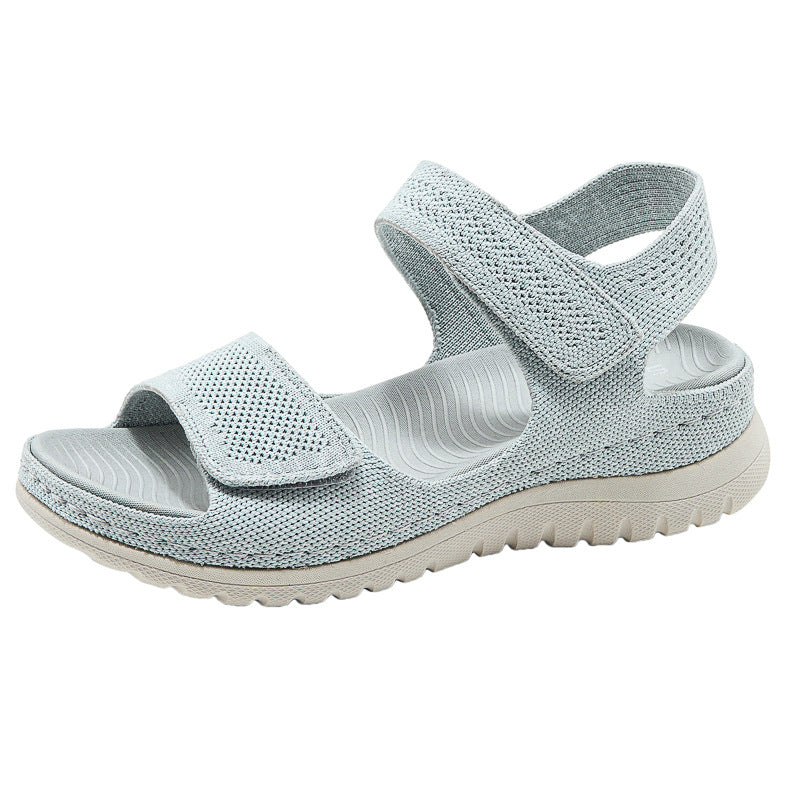 Platform Beach Sandals for Women, Cutout Hook-and-Loop Summer Slides