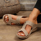 Slide Sandals for Women - Wedge Platform with Carved Cutout Design