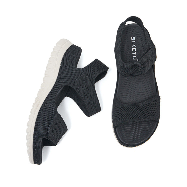 Platform Beach Sandals for Women, Cutout Hook-and-Loop Summer Slides