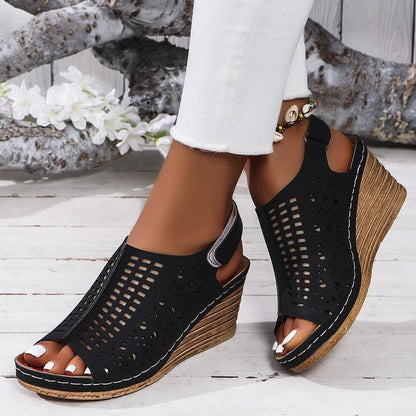 Walking Sandals for Women - Adjustable Strap Wedge with Cutout Design