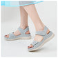 Platform Beach Sandals for Women, Cutout Hook-and-Loop Summer Slides
