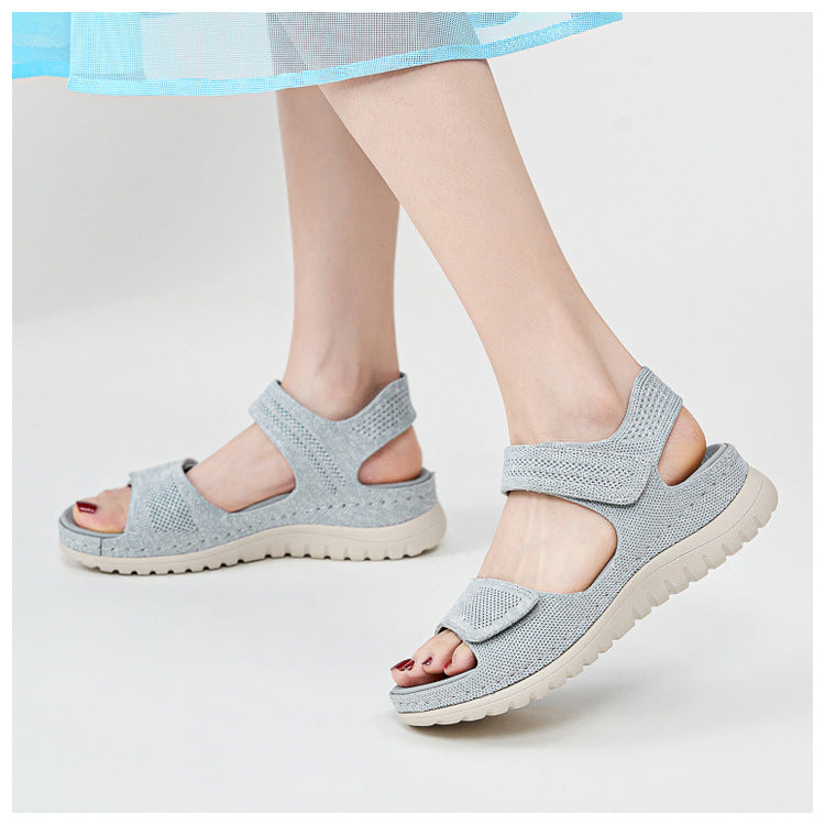 Platform Beach Sandals for Women, Cutout Hook-and-Loop Summer Slides