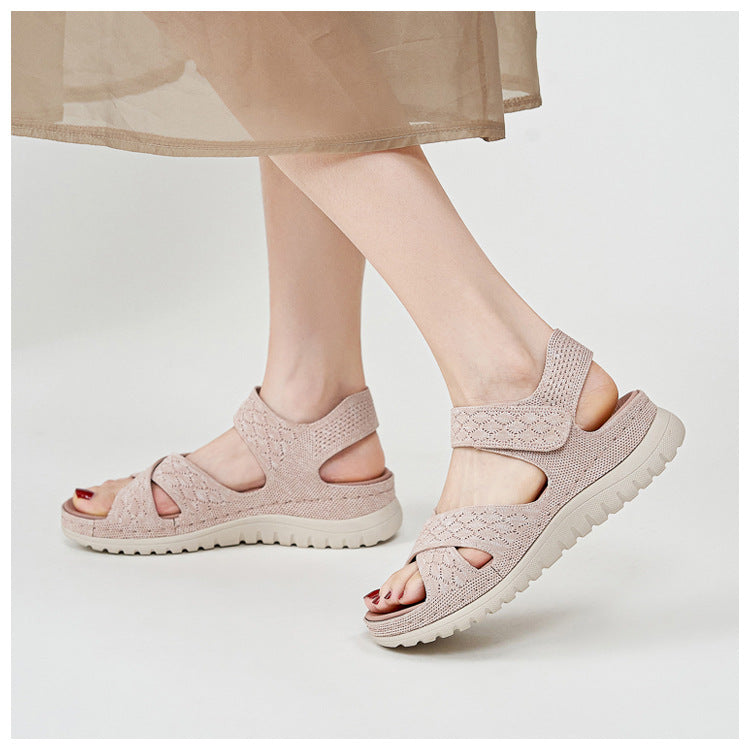 Cutout Platform Sandals for Women, Hook-and-Loop Orthopedic Walking Slides
