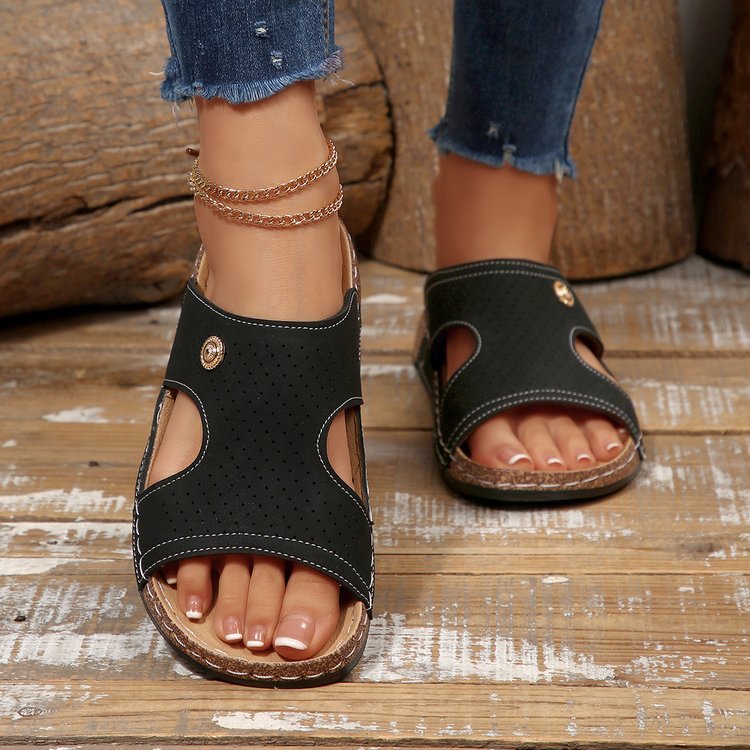 Cork Wedge Slide Sandals for Women - Lightweight Retro Platform Slippers