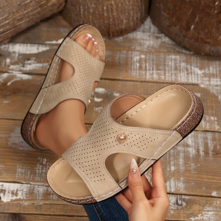 Cork Wedge Slide Sandals for Women - Lightweight Retro Platform Slippers