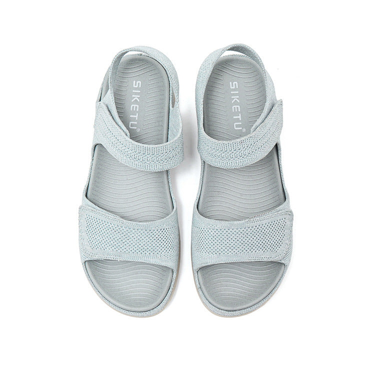 Platform Beach Sandals for Women, Cutout Hook-and-Loop Summer Slides