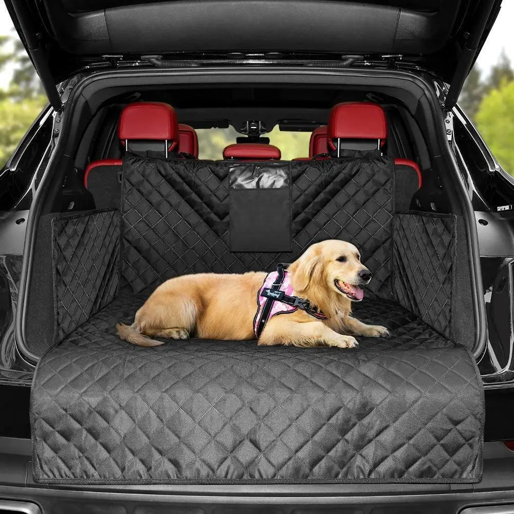 Premium Dog Car Seat Cover: sizing reference next to a dog