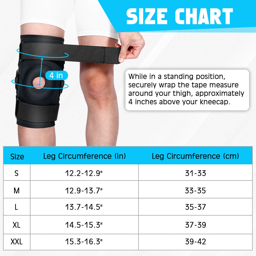 Adjustable Open-Patella Hinged Knee Brace: fabric and stitching detail