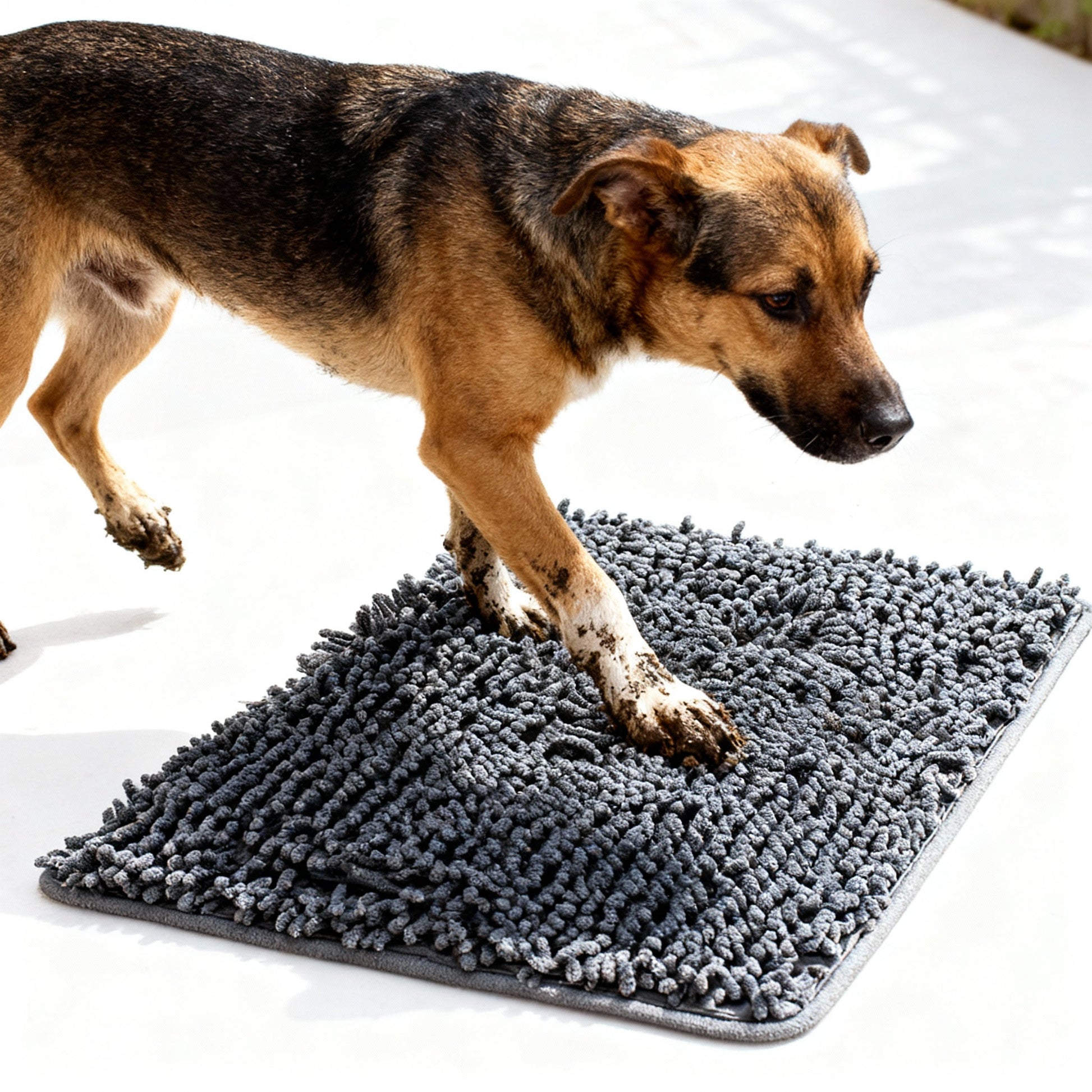 Messy Paws Mat: dog resting on the bed