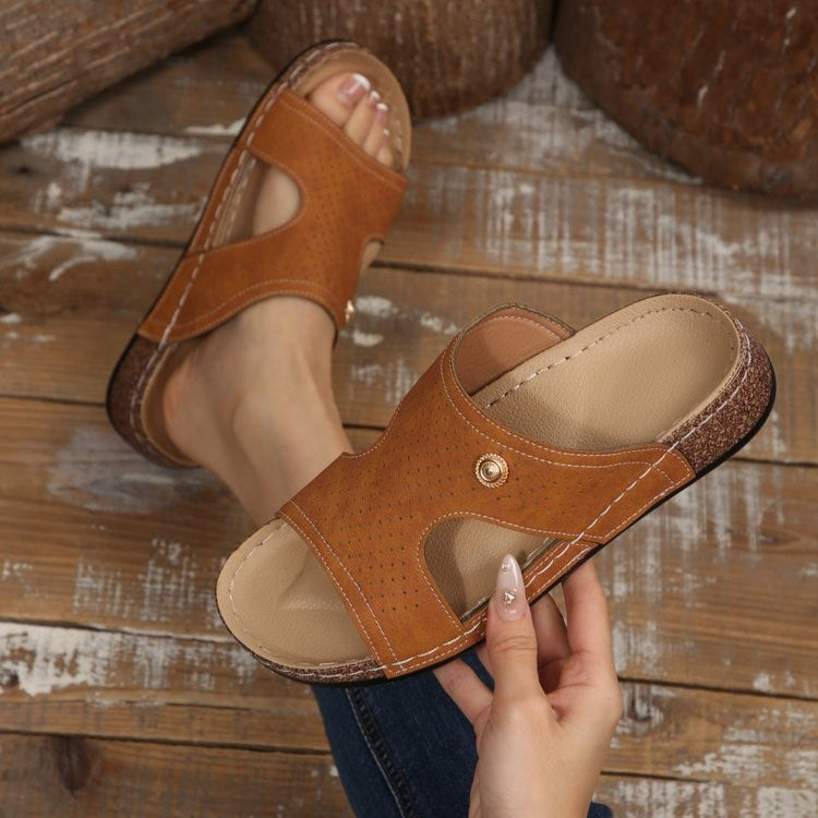 Cork Wedge Slide Sandals for Women - Lightweight Retro Platform Slippers