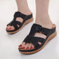 Leather Wedge Sandals, Plus Size Cross-Stitched Summer Comfort Slides